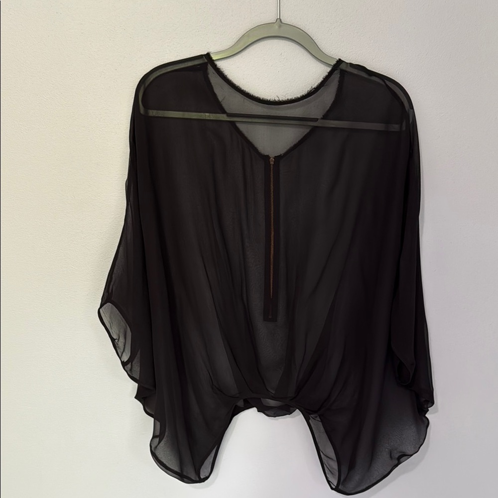 All Saints Black Sheer Blouse with Dolman Sleeves